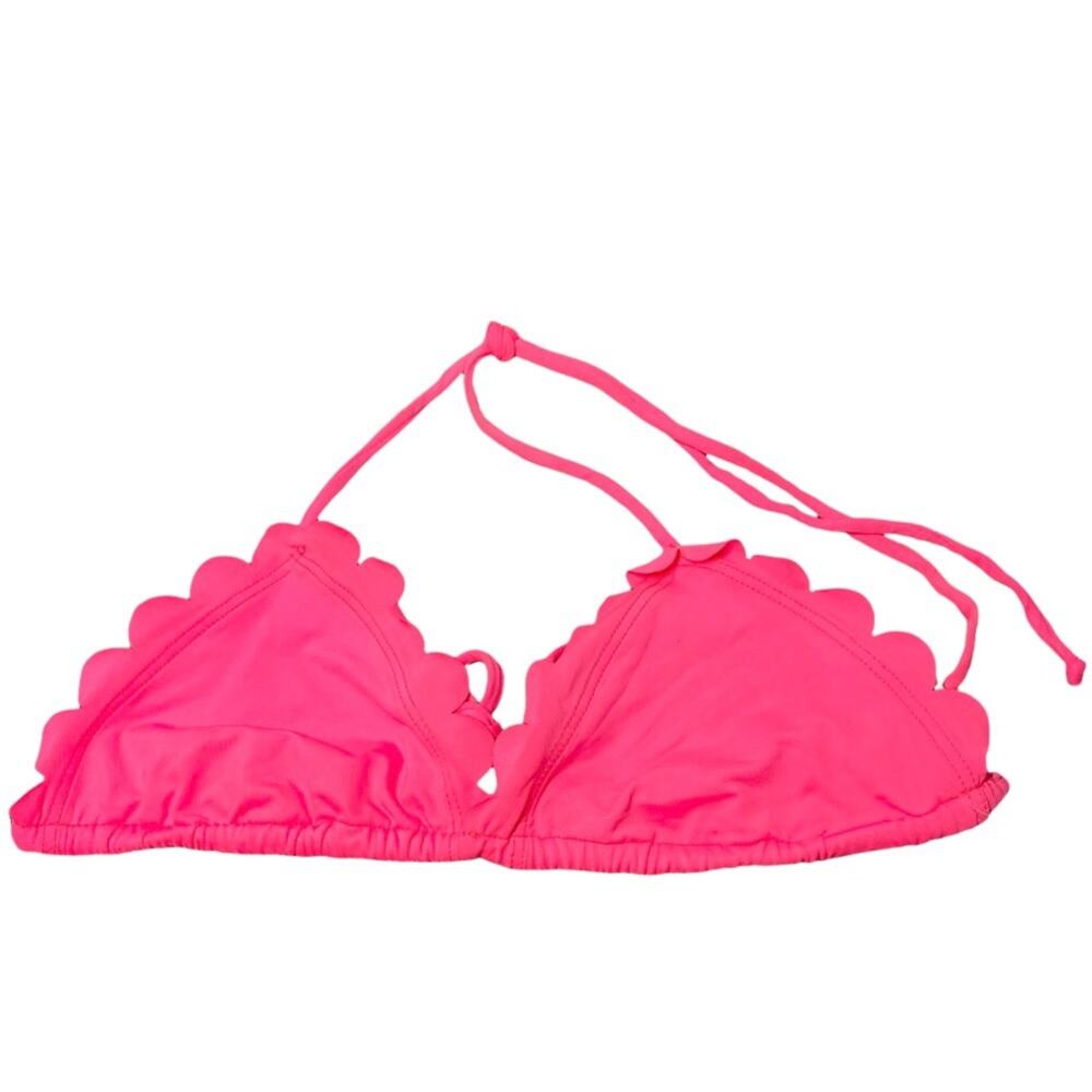 Free People Bikini Top Halter Double Tie Triangle Scalloped Neon Pink Small